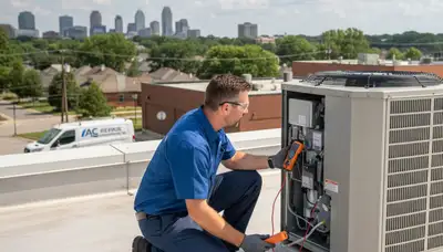 Professional AC repair technician servicing air conditioner unit in Memphis TN home