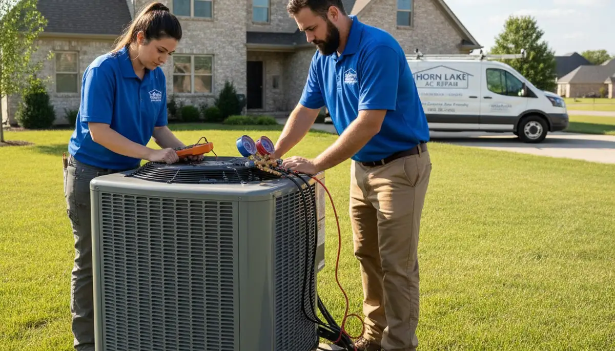 Professional AC repair technician servicing air conditioner unit in Memphis, TN