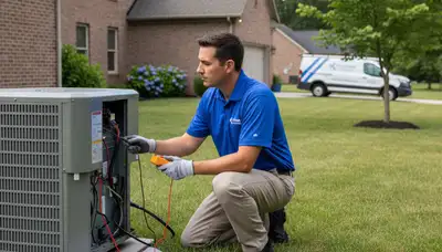 Professional AC repair technician servicing home air conditioner in Memphis TN