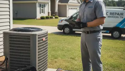 Professional AC repair technician servicing cooling unit in Memphis TN home