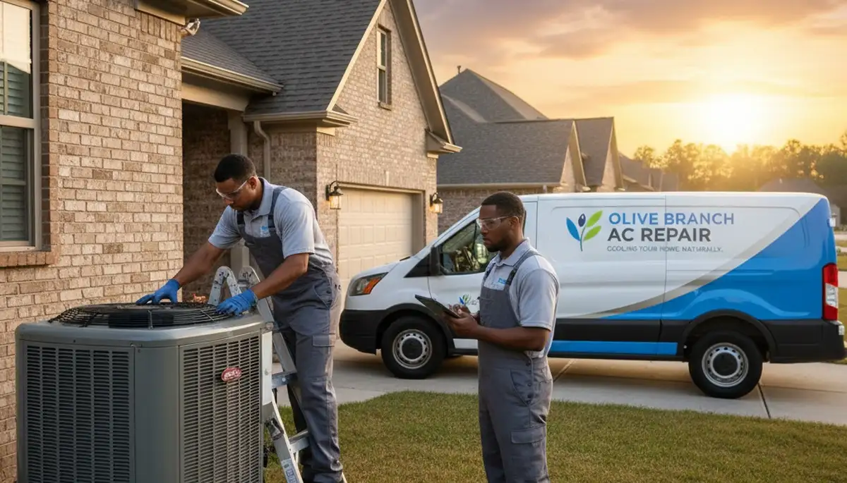 Professional AC repair technician servicing air conditioner unit in Memphis, TN