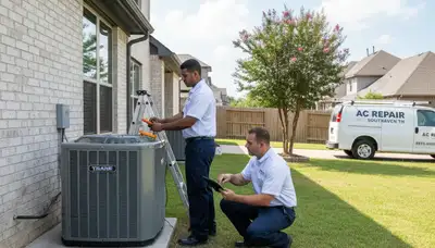 Professional AC repair technician servicing air conditioner unit in Memphis, TN