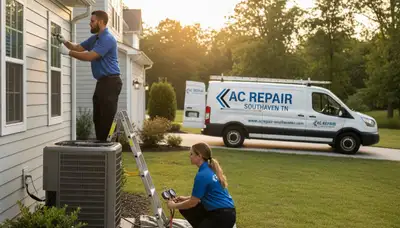 Professional AC repair technician servicing residential air conditioner in Memphis TN