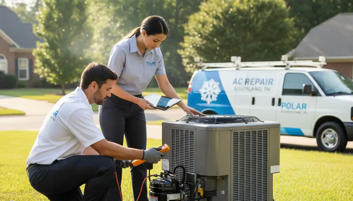 Professional AC repair technician servicing air conditioner unit in Memphis, TN