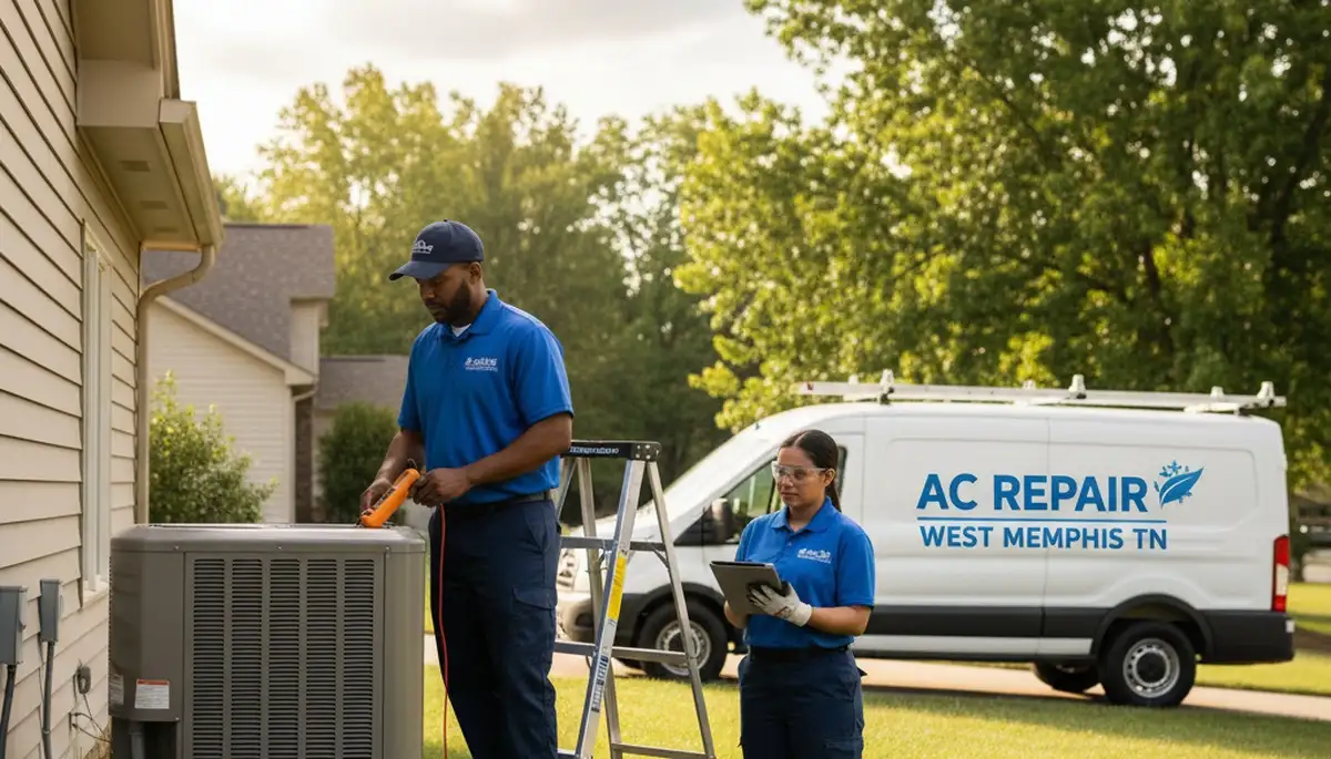 Professional AC repair technician servicing air conditioner unit in Memphis, TN