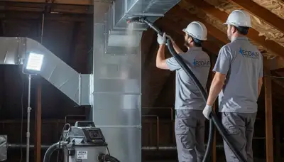 Technician cleaning air ducts for HVAC system in Memphis, TN home | Five Star Cooling