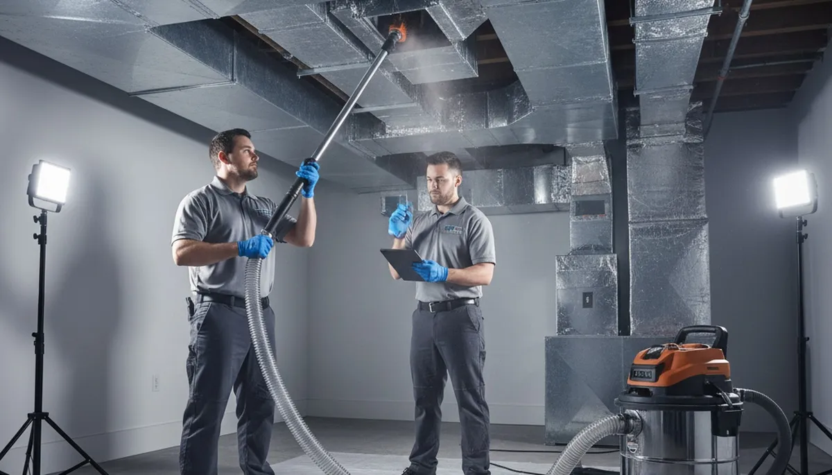 Technician cleaning residential air ducts in Memphis, TN for Five Star Cooling HVAC service