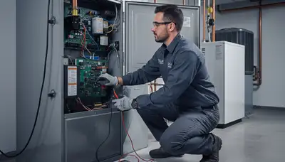 Technician performing furnace repair service in Memphis, TN for Five Star Cooling heating system