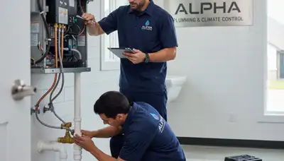 Technician repairing residential plumbing system in Memphis TN home by Five Star Cooling