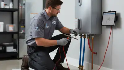 Technician performing water heater repair in Memphis TN home for Five Star Cooling service page