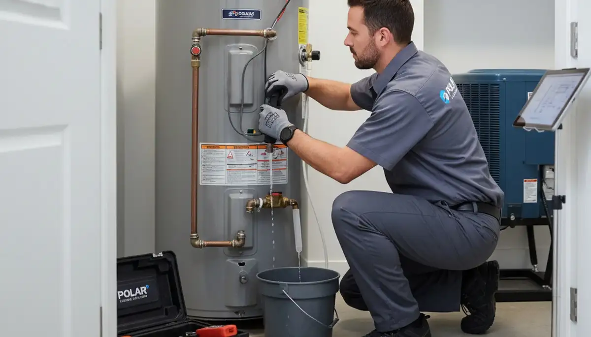 Technician repairing residential water heater in Memphis, TN for Five Star Cooling service page